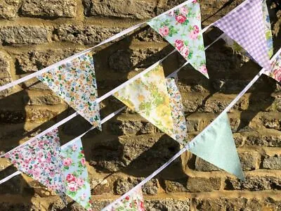 £1.99 • Buy Fabric Bunting 40,30,20 Or 10 Flags Wedding Shabby Handmade Chic Garden Party