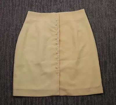 Vintage Mary Ann Galo Skirt Womens 6 Yellow Taffeta Pencil Button Front 80s • $36.40