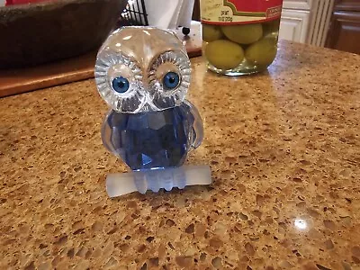 Vintage Blue And Clear Crystal Owl On Perch Figurine 3  • $28