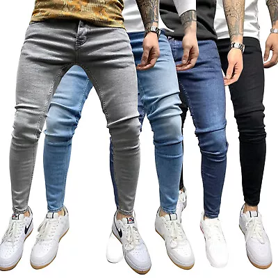 Fashion Men Jeans Skinny Pants Stretch Slim Fit Pants Solid Jeans Casual Pants • $9.99