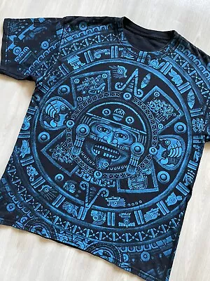 Vintage Aztec Mayan Calendar AOP T Shirt Mens Medium • $30