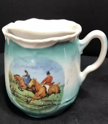 Vintage Mustache Cup  Horse Riders  Hunt Scene  Steeple Chase Equestrian Dog • $23.99