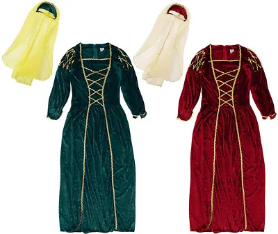 Girls Tudor Princess Fancy Dress Costume Medieval Queen Childs Dress & Headpiece • £17.99