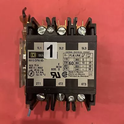 Square D 60amp Contactor 600 Vac Max  3 Pole  24 Vac Coil 8910 Dpa 63 Used • $40