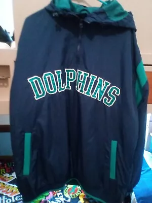 Nwot Vintage Retro Miami Dolphins Quarter Zip Size Xxl Windbreaker Hoodie Marino • $40