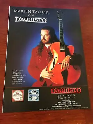1996 VINTAGE 8X11 PRINT Ad For D'AQUISTO Guitar Strings WITH MARTIN TAYLOR • $9.95
