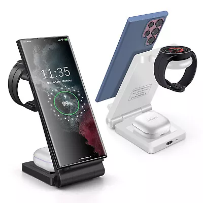 3in1 Wireless Charger Station Dock For Samsung Galaxy Watch Active Z Flip 4 S22+ • £16.99