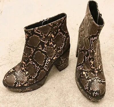 LONDON REBEL Brown Platform Ankle Snakeskin Effect Boots Size 5 EU 38 • £20