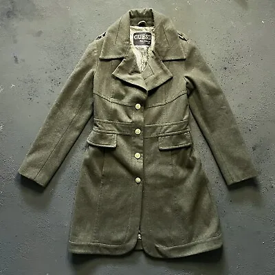 Guess Olive Green Vintage-y Oversized Long Pea Coat • $70