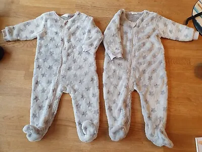 TWINS Next Baby Fleece Sleepsuit 6-9 Months Grey Zip Up Babygrow Small Hole Neck • £9.99