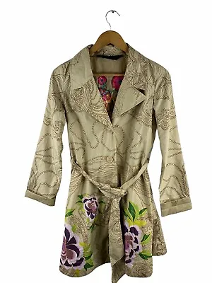 VINTAGE Desigual Button Up Womens Jacket Size 40 Brown Floral Lightweight Collar • $77.97