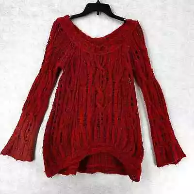 Free People Sweater Women SMALL Red Bell Sleeve Boho Tunic Wool Alpaca Blend • $39.99