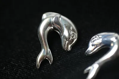 RARE Vintage KABANA 925 Sterling Silver Solid Dolphins Earrings NEW Jewelry  • $19.99