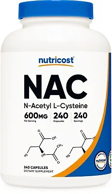 Nutricost N-Acetyl L-Cysteine (NAC) 600mg 240 Vegetarian Capsules • $26.98