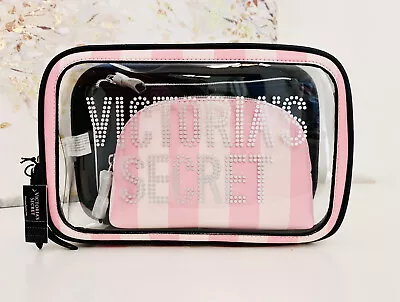 Victorias Secret Pink Signature Stripe Trio Travel Cosmetic Makeup Bag VS 🌸 • $28