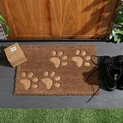 Coir Door Mat Coconut Indoor Outdoor Welcome Mats 60 X 40cm Embossed Paw Prints • £12.99