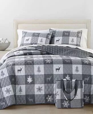 Martha Stewart Collection Grey Plaid Full/Queen 4-Piece Quilt Bag Set • $54