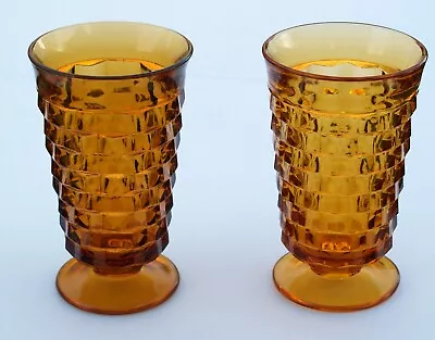 Set Of 2 Vintage Indiana Whitehall Amber Cube Cubist Footed Iced Tea Glasses • $9.99