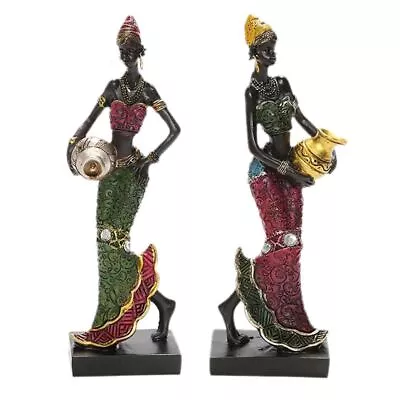 Customs African Statue Tribal Lady Figurines Resin Crafts Desktop Ornament • $15.90
