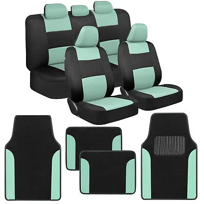 Combo Two Tone Design Matching Car Seat Covers & PU Leather Trim Floor Mats • $49.95