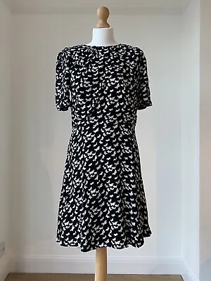 Boutique By Jaeger Dress Tea Dress Black With White Bird Pattern Size 10 • £20