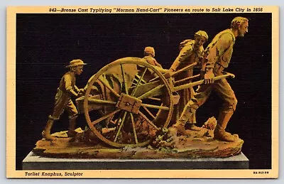 Utah Salt Lake City Bronze Cast Mormon Hand-Cart Vintage Postcard • $4.75