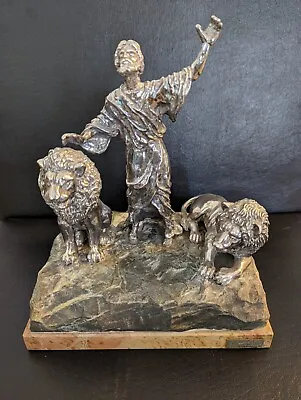 Yaacov Heller – Sterling Silver And Stone Base Sculpture – Daniel In The Lion’s  • $289