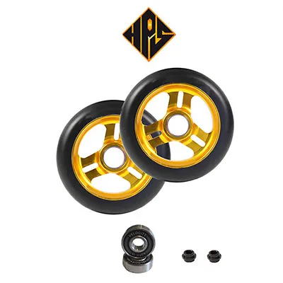 2X PRO STUNT SCOOTER GOLD METAL CORE WHEELS 100mm 110mm 88A ABEC 11 BEARINGS 9 • £24.99