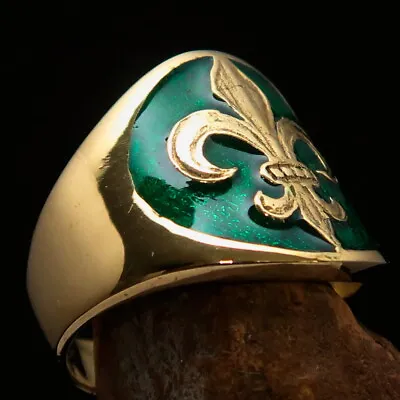 Fleur De Lis Ring Mens Costume Ring French Fleur De Lis Symbol Green Size 12.5 • $24