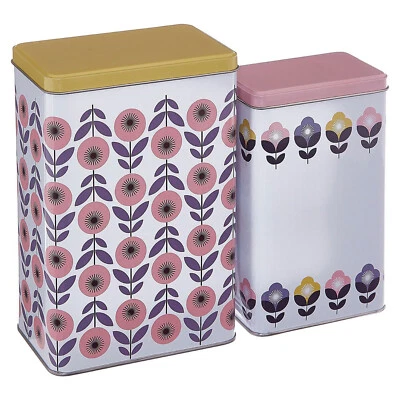 £8.25 • Buy Set Of 2 Retro Kitchen Storage Canisters Tin Containers Biscuit Jar Airtight Lid