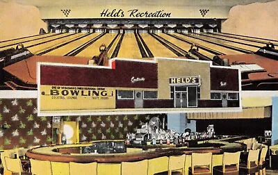 Held's Recreation Bowling Alley Menomonee Falls Wisconsin Bar C1940 Postcard • $14.95