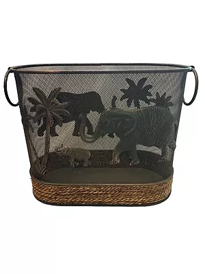 Metal Mesh Rattan Elephant Safari Jungle Wastebasket Trash Can Bronze   *Flaw • $35