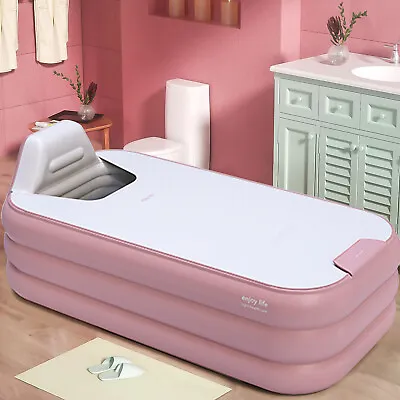 $76.10 • Buy Pink PVC Inflatable Bathtub Folding Spa Bath Tub Portable Home Adult Bathtub NEW