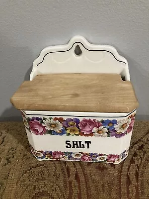 Vntg Ditmar Ceramic Salt Box W/Wood Lid Czechoslovakia • $54.49