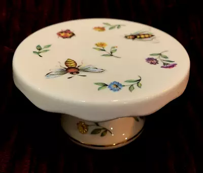 Vintage Mini 4” Cupcake / Candle Plate Pedestal Stand. Floral Honey Bee Motif. • $14.50