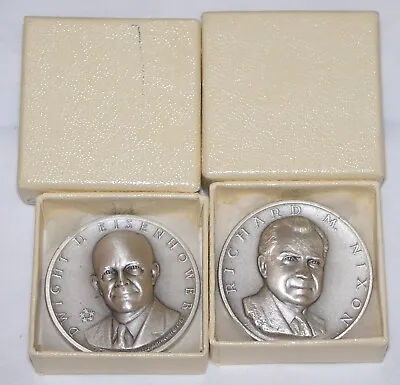 Medallic Art Co Eisenhower & Nixon Silver Medals In Orig Boxes 24.7 Grams Each • $89.95