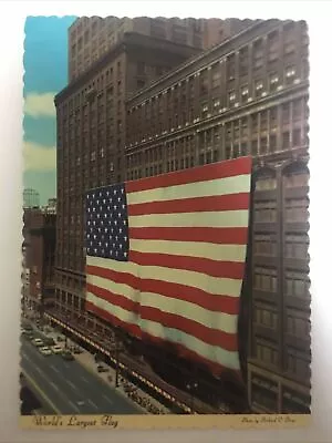 World’s Largest Flag Detroit Michigan Vintage Postcard • $3.99