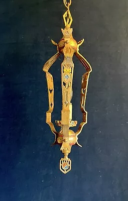 Old Copper Heraldic Pendant Hanging Light Fixture Chandelier  Needs Restoration • $75