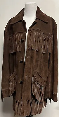 Vintage Sears Western Cowboy Suede Leather Fringed Jacket Size 38 L • $75