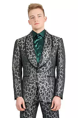 BARABAS Men's Metallic Leopard Animal Printed Shawl Lapel Blazer 3BL01 • $274