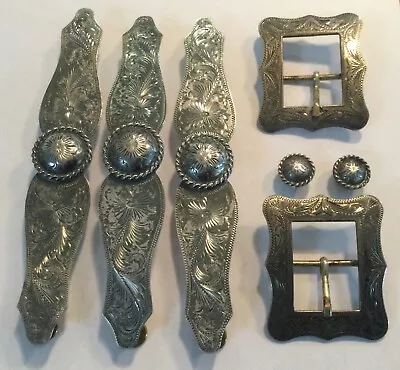 Vintage Sterling Silver Monroy Halter Set Pre 1979 Buckles Conchos Plates 170 G • $649.99