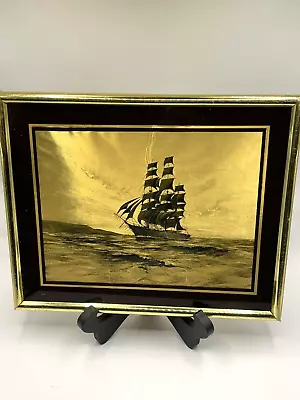 Vintage Kafka Industries Gold Foil Art Etching Sailboat Picture 8  X 10  • $9.99