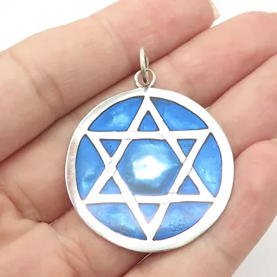 925 Sterling Silver Vintage MAP Mexico Blue Enamel Star Of David Pendant • $59.95