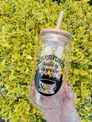 £11.99 • Buy Personalised Glass Can Coke Cup Hot/Cold Drink W/ Bamboo Lid/Straw Coffee Theme