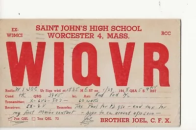 1948  W1QVR  Saint John's High School   Worcester  Mass.     QSL Radio Card • $6