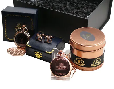 £39.95 • Buy Personalised HMP PRISON GIFT HAMPER Gold Pocket Watch And HANDCUFFS Cufflinks 