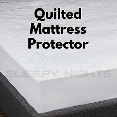 Quilted Polycotton Soft Mattress Protector Elasticated Corners Non Allergenic • £6.45