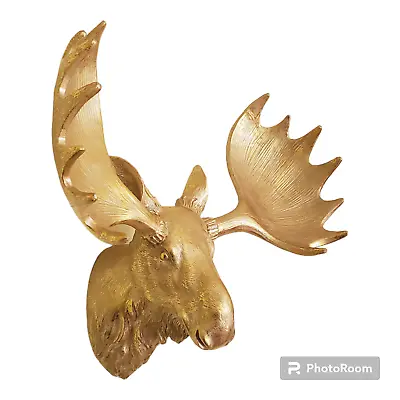 Gold Resin Faux Moose Head Antlers Wall Mount Christmas Sculpture Figurine Décor • $47.99