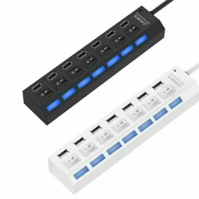 $12.99 • Buy 7 Port USB 2.0 HUB Powered +High Speed Splitter Extender PC AC Adapter Cable NEW