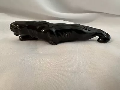 Vintage  Red Clay Pottery  Prowling Black Panther. Made In Japan 5 1/2” Long • $15